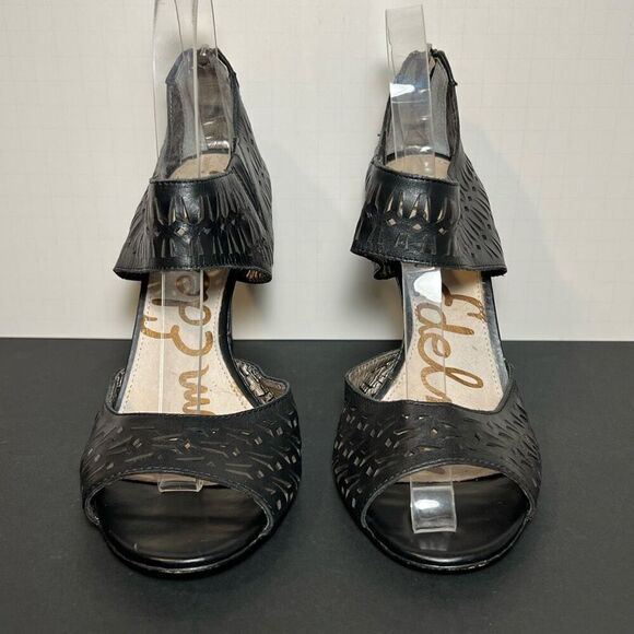 Womens SAM EDELMAN Alva Black Leather Heels / Size 9 Medium - Picture 2 of 8